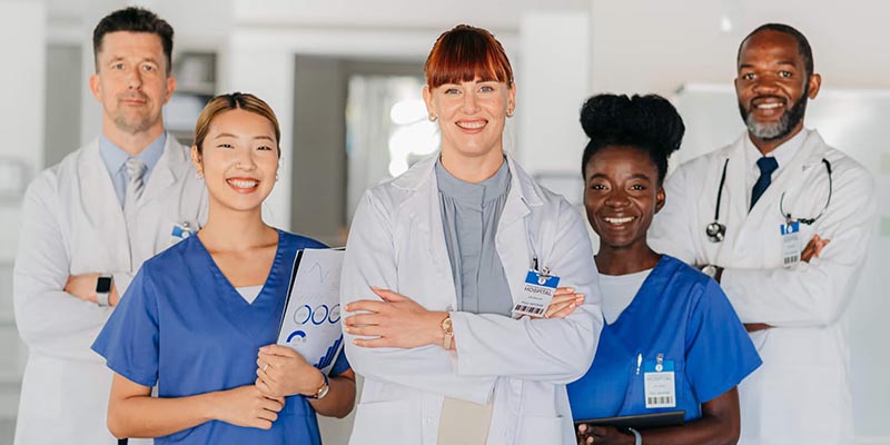 Happy team of medical professionals