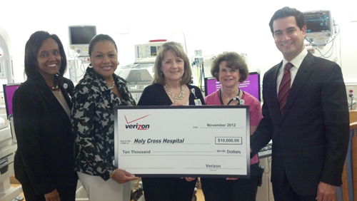 Verizon Foundation presented the Holy Cross Hospital NICU with the $10,000 grant on November 9, 2012.