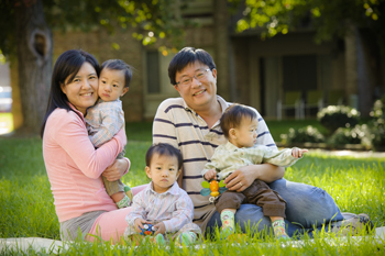 Wonil Kim and his wife, Jiyoung Choi, with their Triplets | Holy Cross Hospital | Maternity Services | Silver Spring, MD